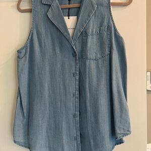 Sleeveless Denim Button-Up Top